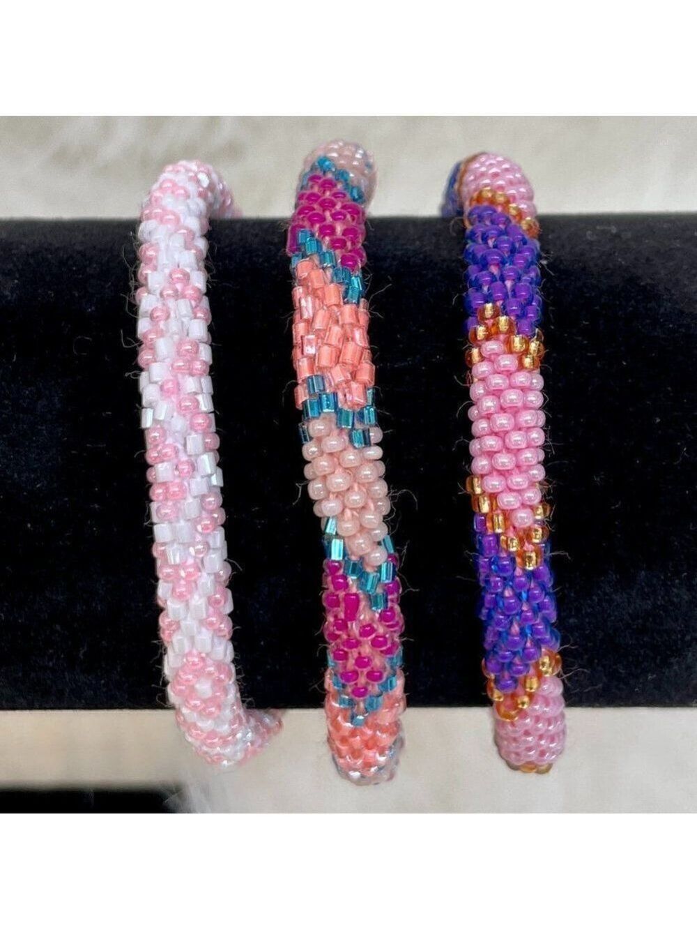 HAND CRAFTED in Nepal Beaded Bracelets (set of 3) PINK1